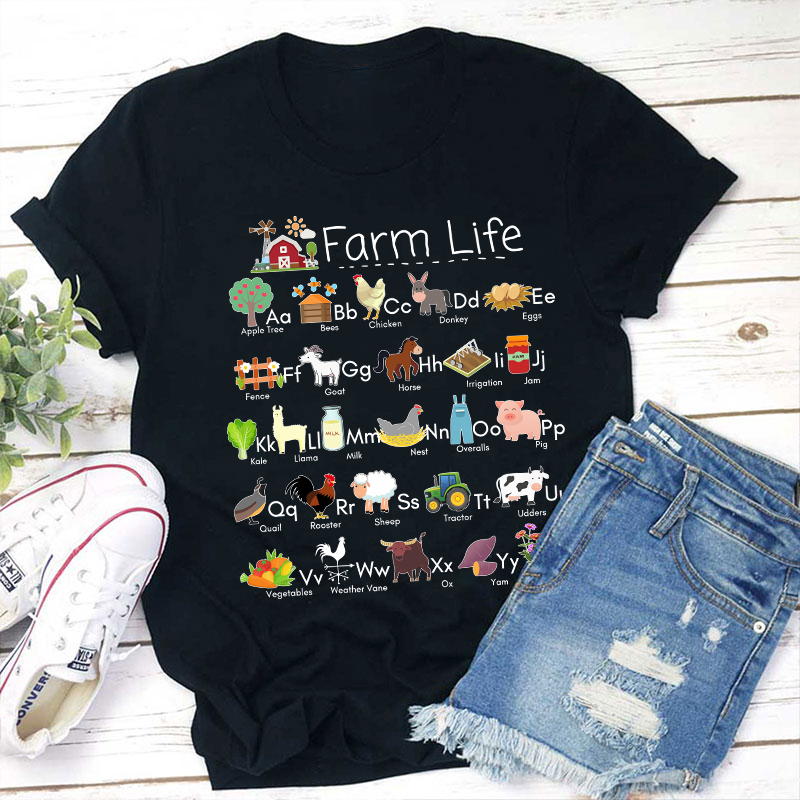 Farm Life Alphabet Teacher T-Shirt