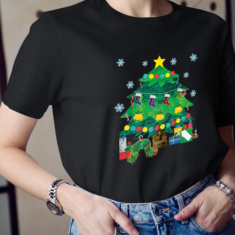 Caterpillar Under The Christmas Tree Teacher T-Shirt