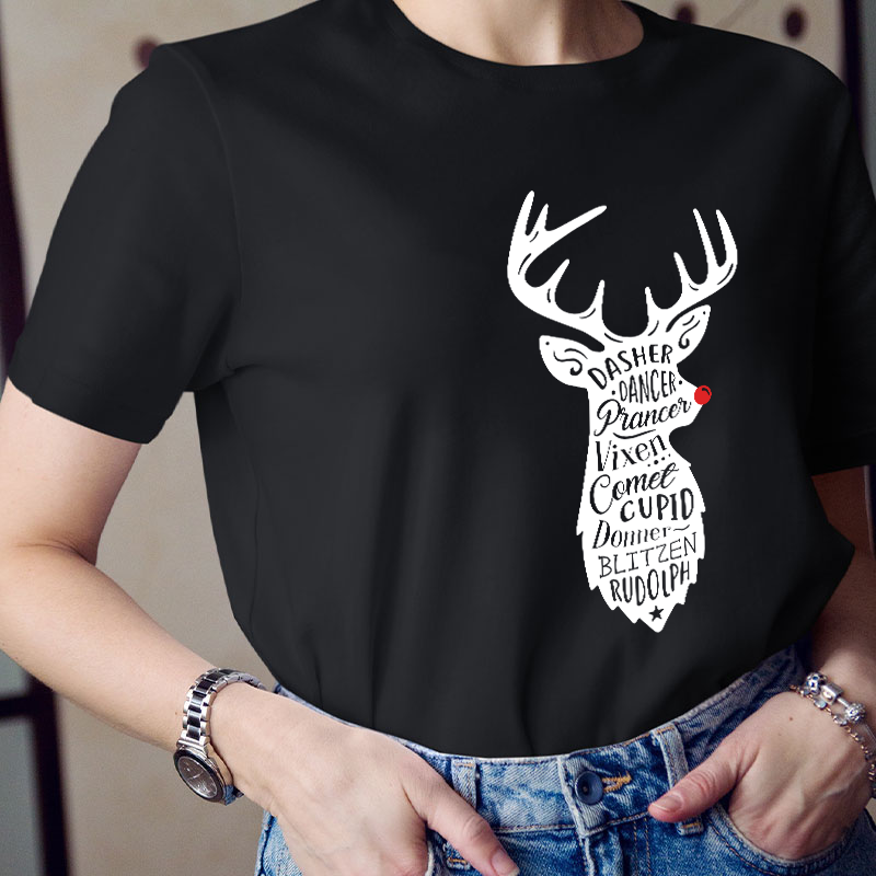 Santa's Red Nose Reindeers Teacher T-Shirt