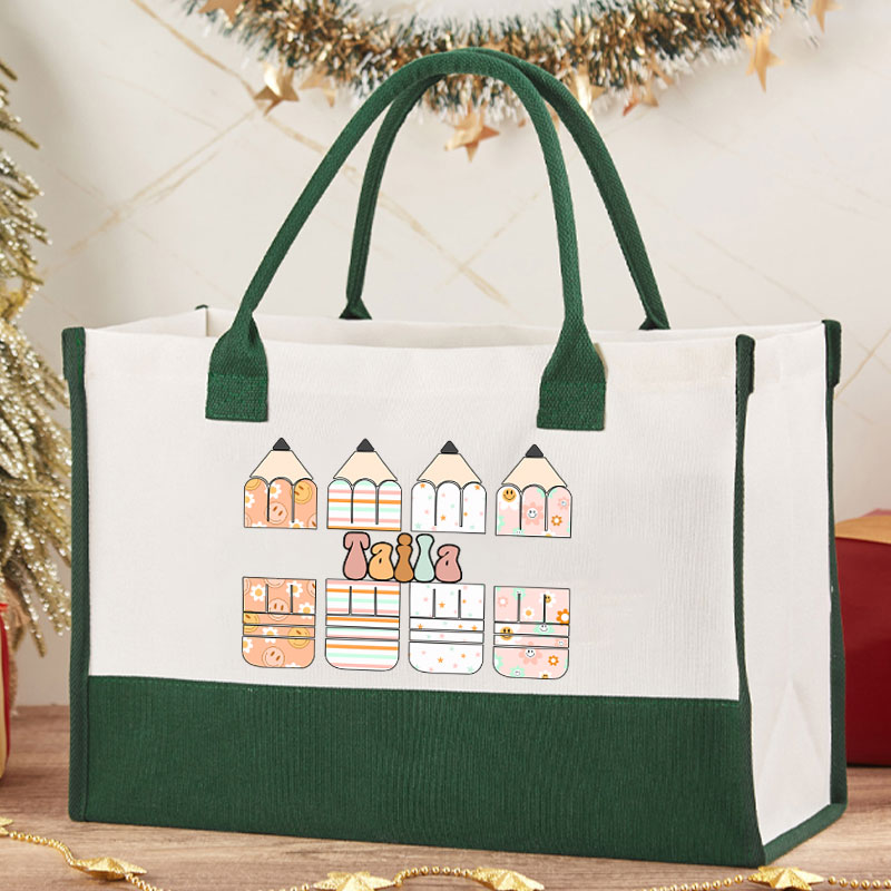 Personalized Colour Pencil Teacher Name Teacher Cotton Tote Bag