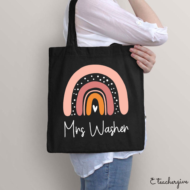 Personalized Pink Rainbow Teacher Tote Bag