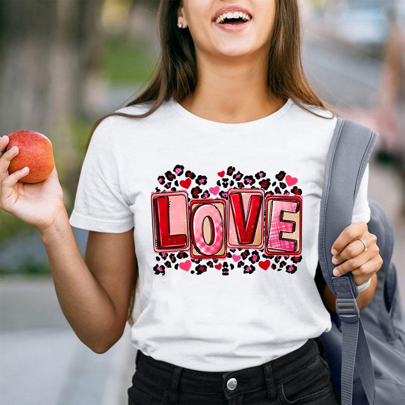 Pink Leopard Love Teacher T-Shirt