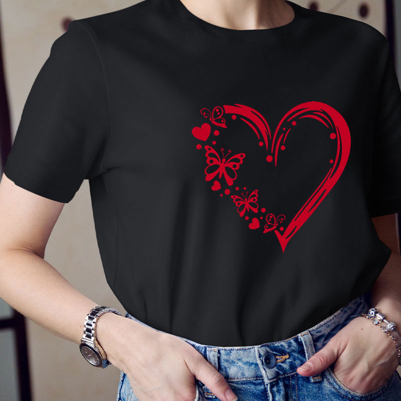 Valentine Heart With Butterfly Teacher T-Shirt