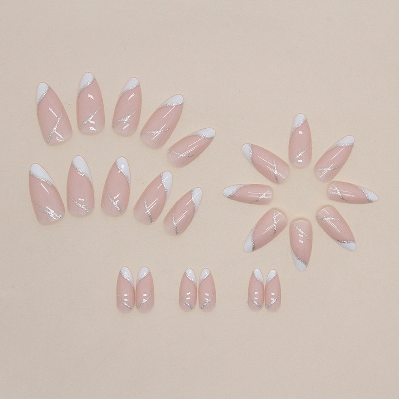 Glitter Beveled French Style Teacher Fake Nail