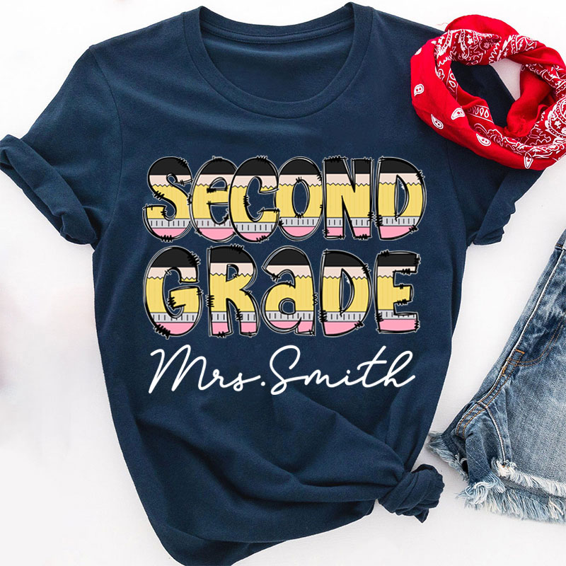 Personalized Creative Pencil Shape Design Letter Teacher T-Shirt