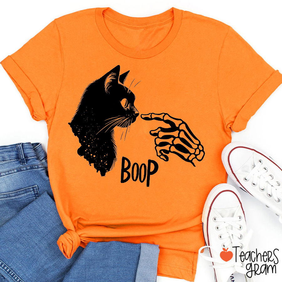 Boop Skeleton Hand Black Cat Halloween Teacher T‑Shirt