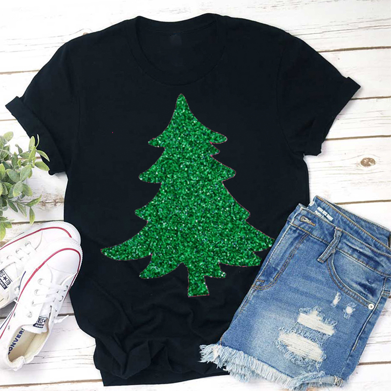 Personalized Color Glitter Christmas Tree Teacher T-Shirt