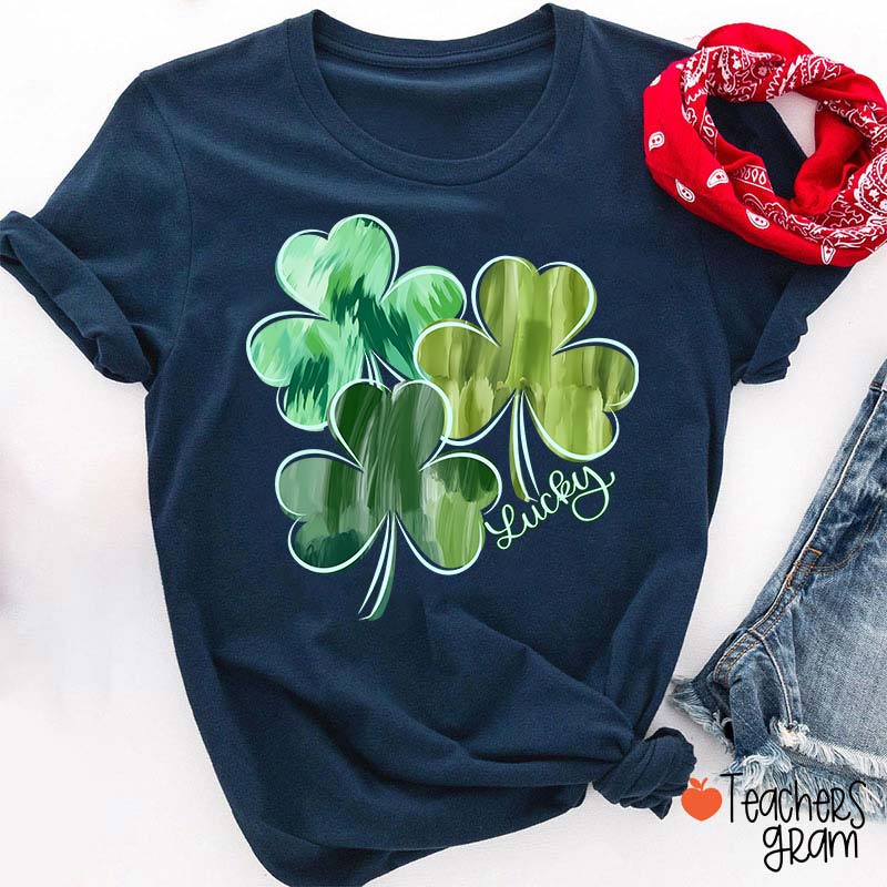Watercolor Lucky Shamrock Teacher T-Shirt
