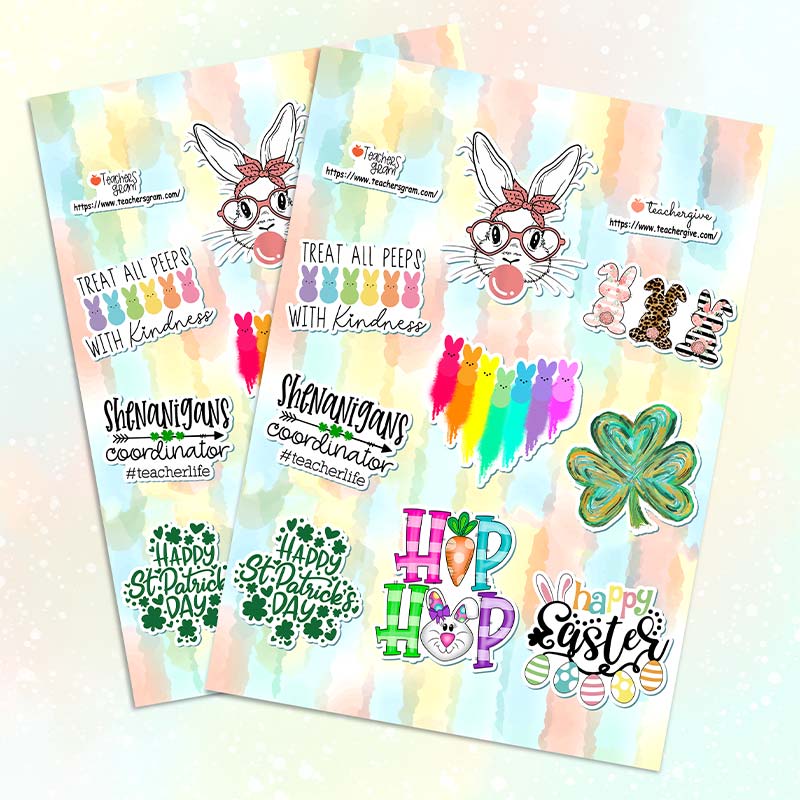 Happy Easter & St. Patrick's Day 9 PCS Teacher Stickers