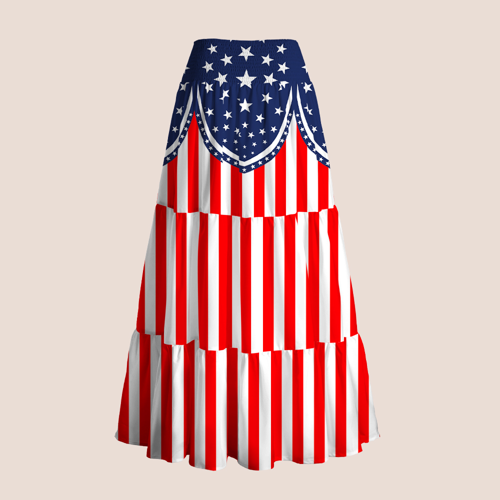 American Flag Star And Stripe Teacher Tiered Skirt