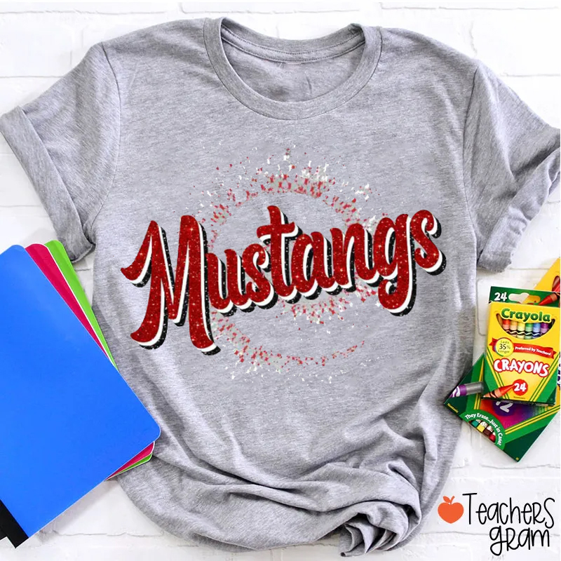 Personalized Glitter Mascot Splash Pattern Teacher T-Shirt