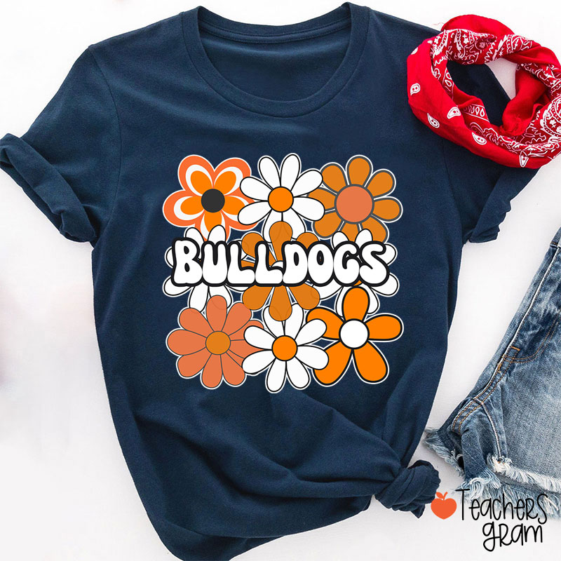 Personalized Mascot Flowers School Spirit Teacher T-Shirt