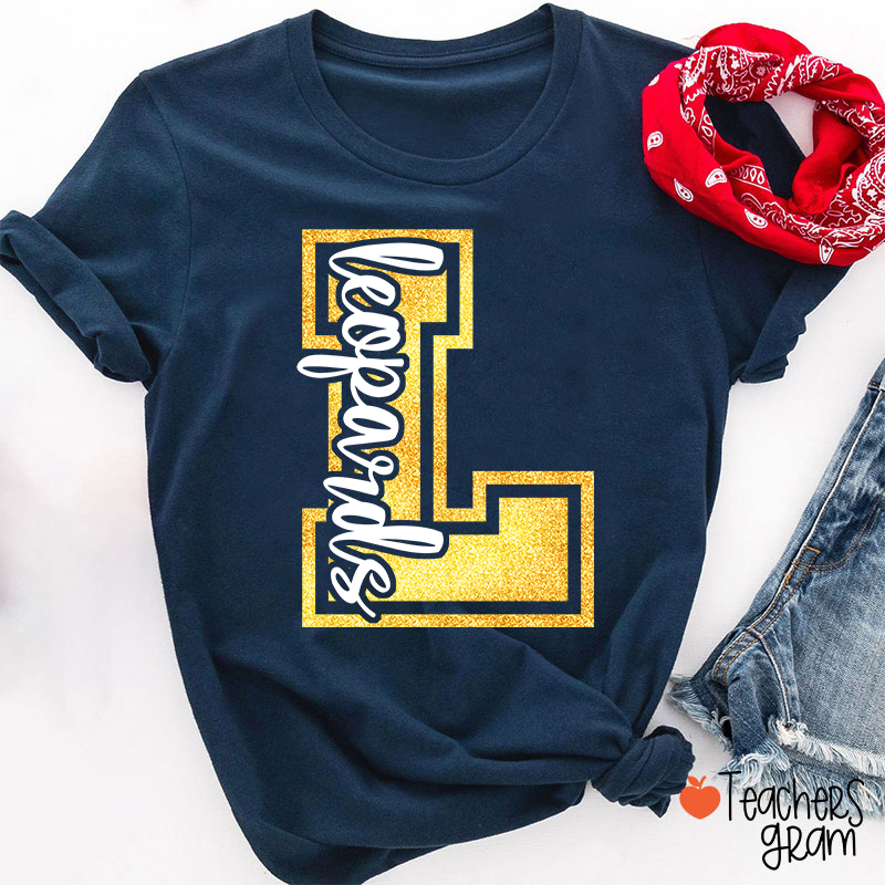 Personalized Glitter Letter And Mascot Teacher T-Shirt