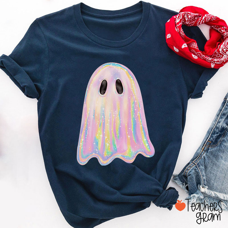 Halloween Shiny Ghost Teacher T-Shirt