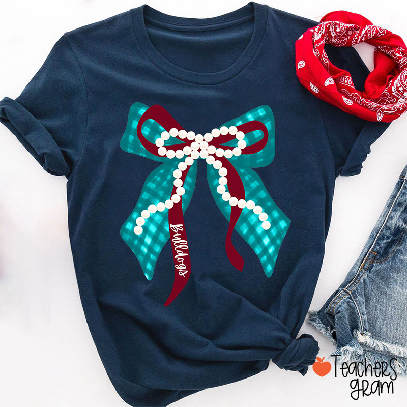 Personalized Mascot Pearl Bow Teacher T-Shirt