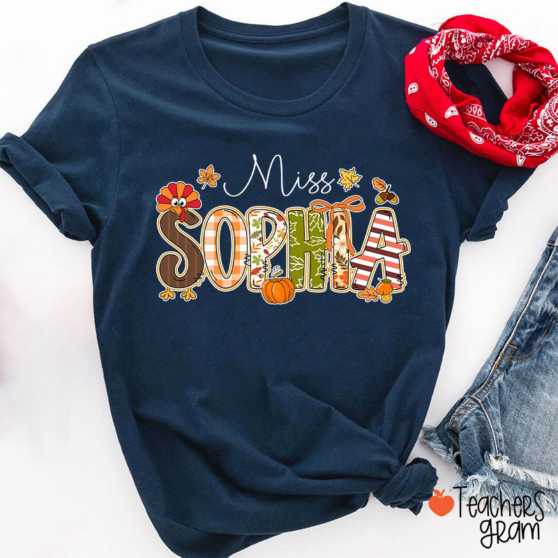 Personalized Name Turkey Season Teacher T-Shirt