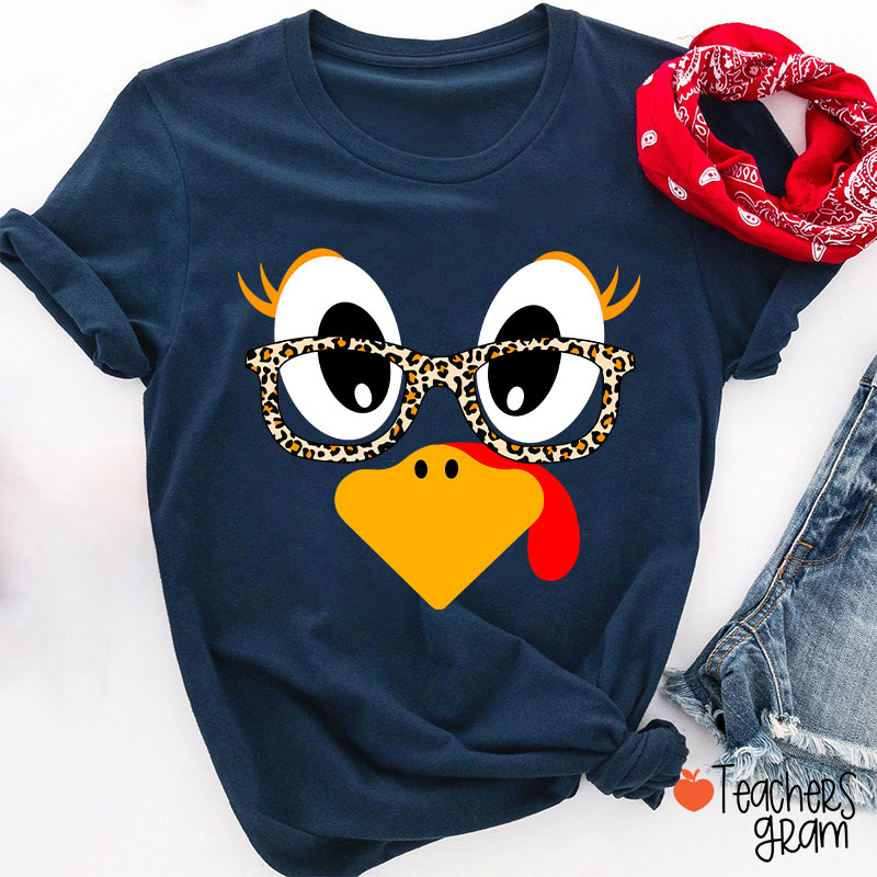 Turkey With Leopard Print Glasses Teacher T-Shirt