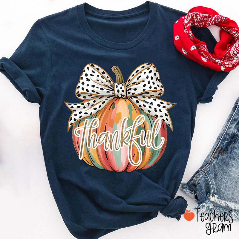 Colorful Coquette Fall Pumpkin Teacher T-Shirt