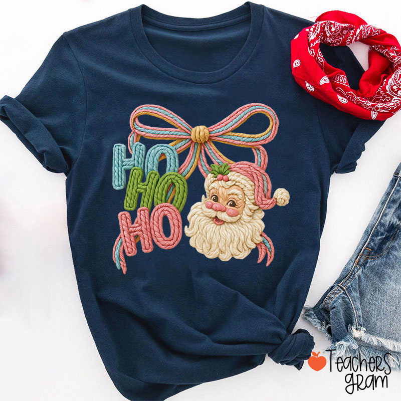 Faux Yarn Ho Ho Ho Merry Christmas Teacher T-shirt