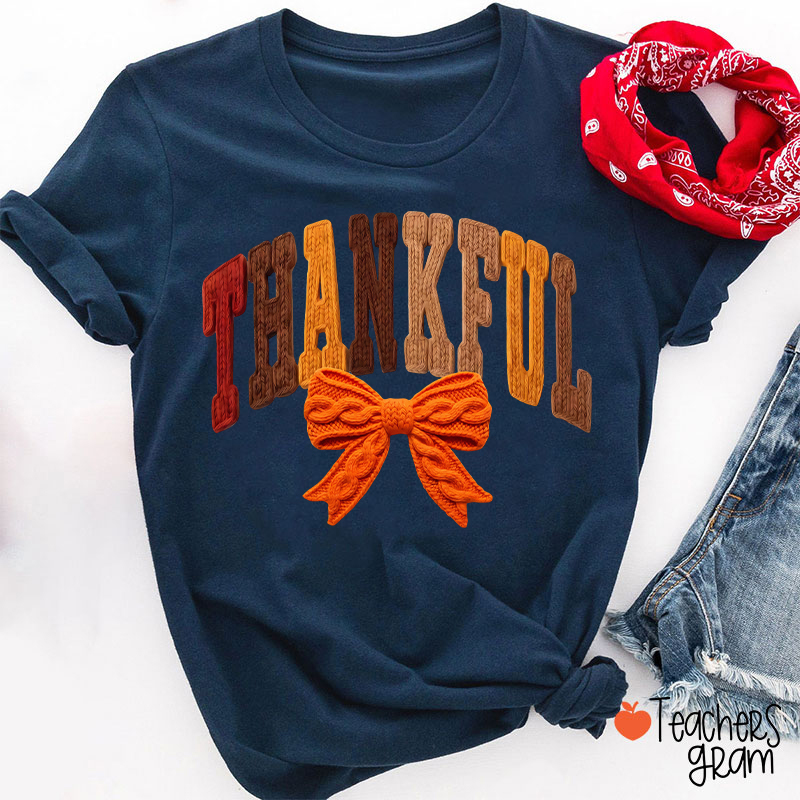 Faux Yarn Preppy Thankful Teacher T-Shirt