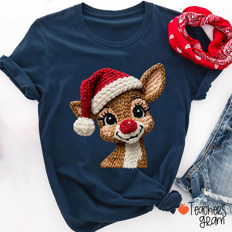 Faux Yarn Christmas Reindeer Teacher T-shirt