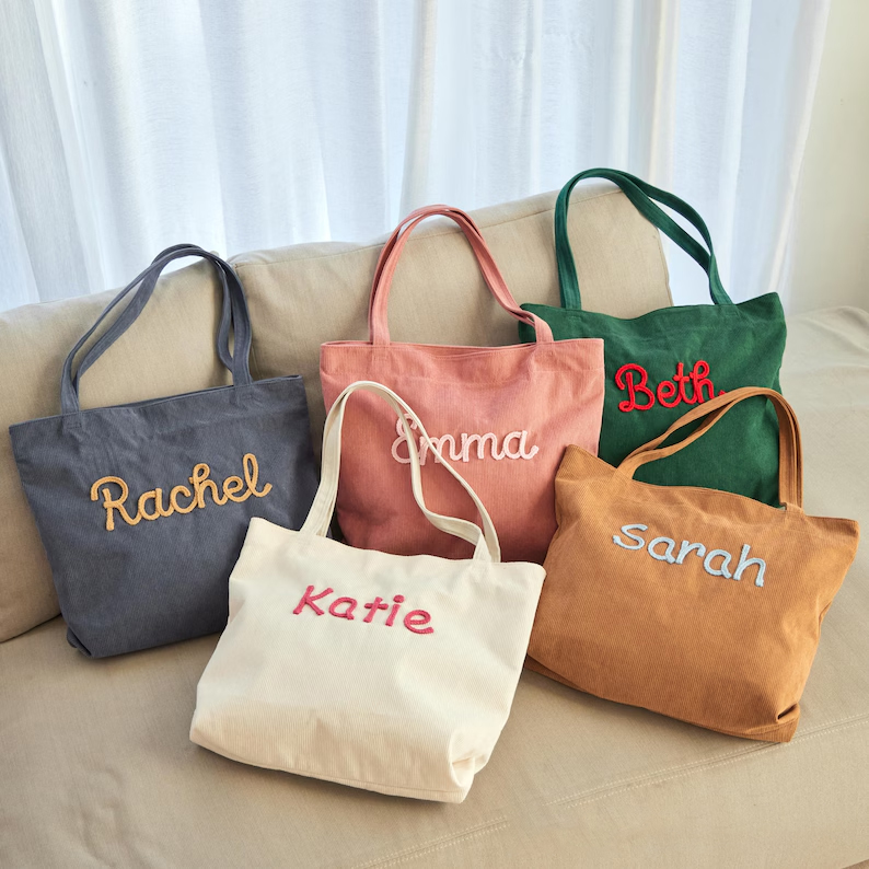 Personalized Embroidered Teacher Corduroy Tote