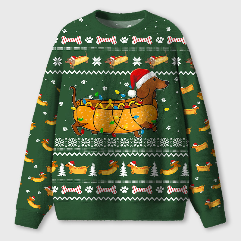 Taco Dachshund Santa Hat Teacher Ugly Fluffy Christmas Sweater