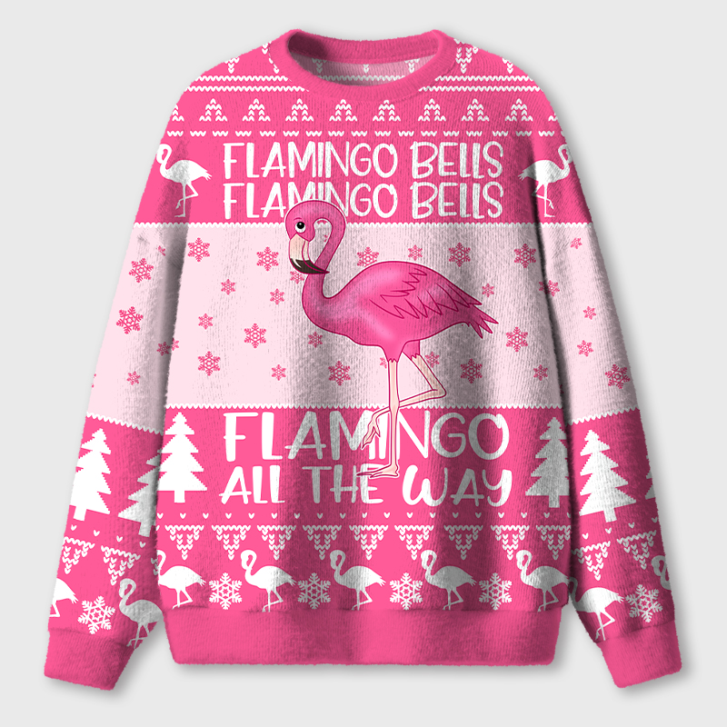 Pink Flamingo Christmas Teacher Ugly Fluffy Christmas Sweater