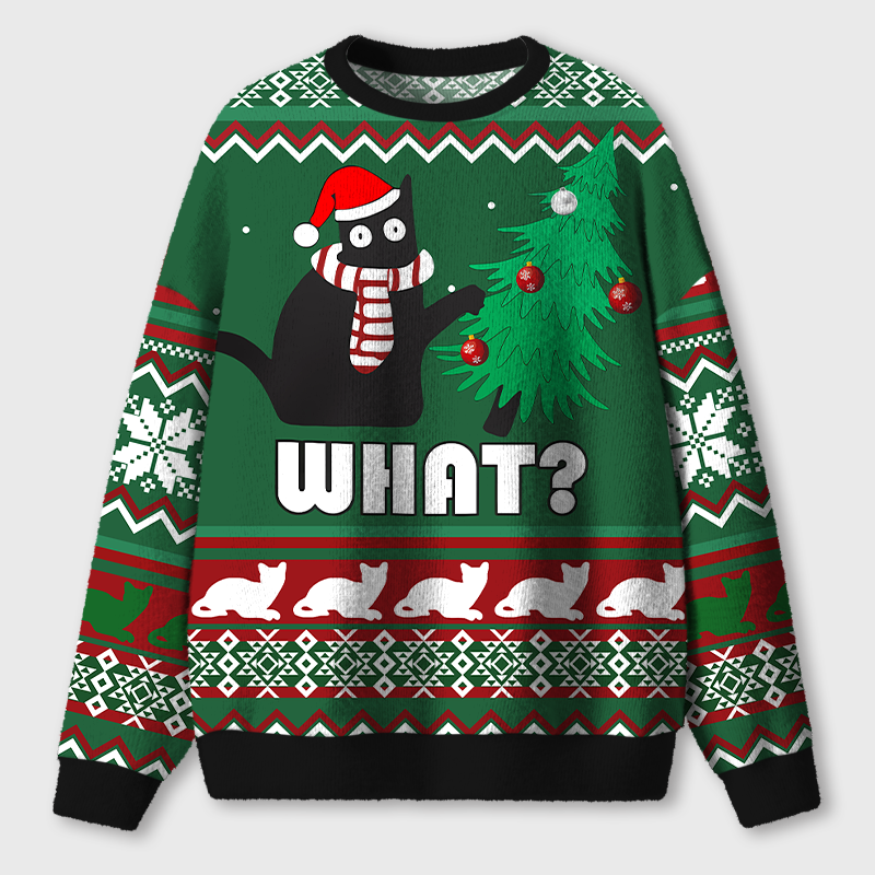 Funny Black Cat Teacher Ugly Fluffy Christmas Sweater