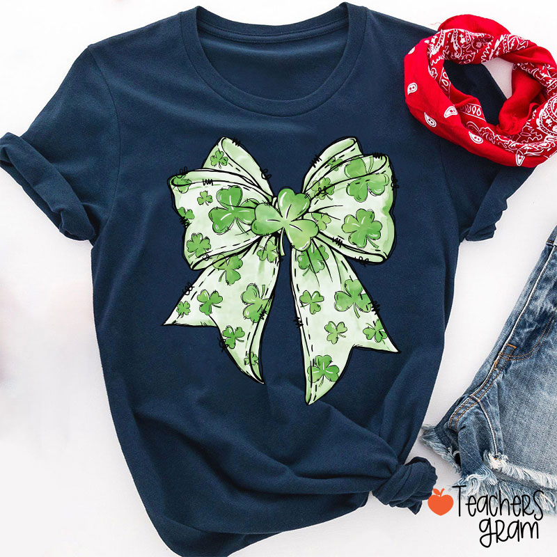 Coquette Shamrock Bow St Patrick's Teacher T-Shirt