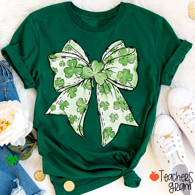 Coquette Shamrock Bow St Patrick's Teacher T-Shirt
