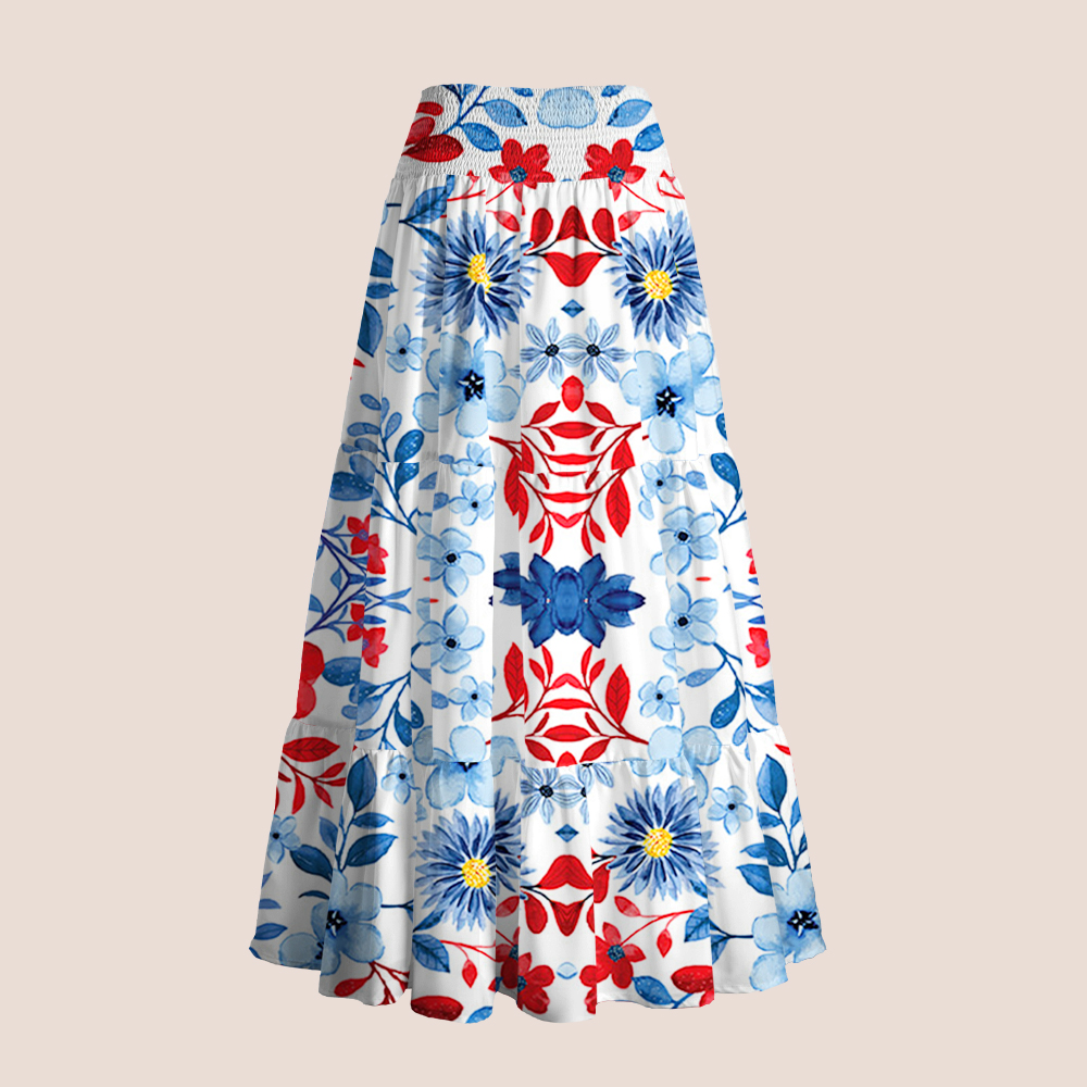 Boho Floral Patriotic Teacher Tiered Skirt