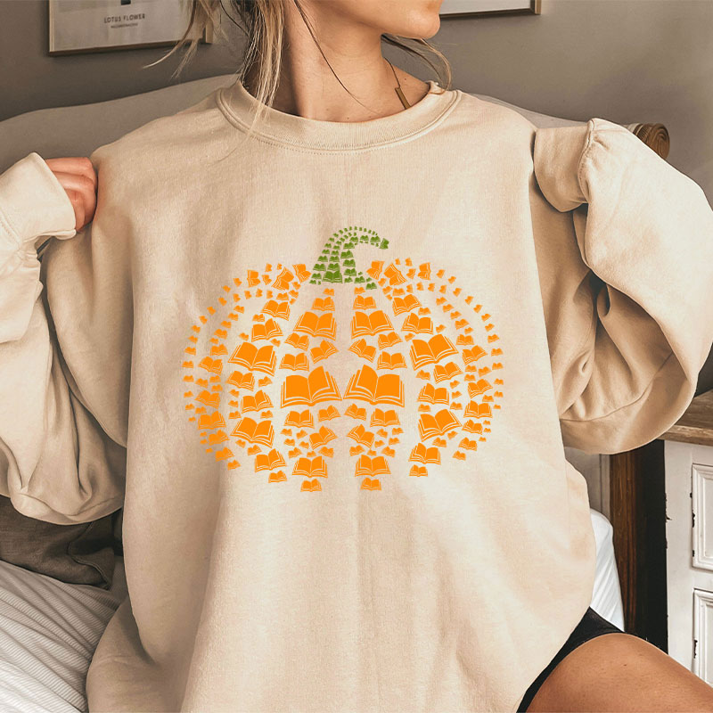 Halloween Pumpkins And Books Teacher Sweatshirt