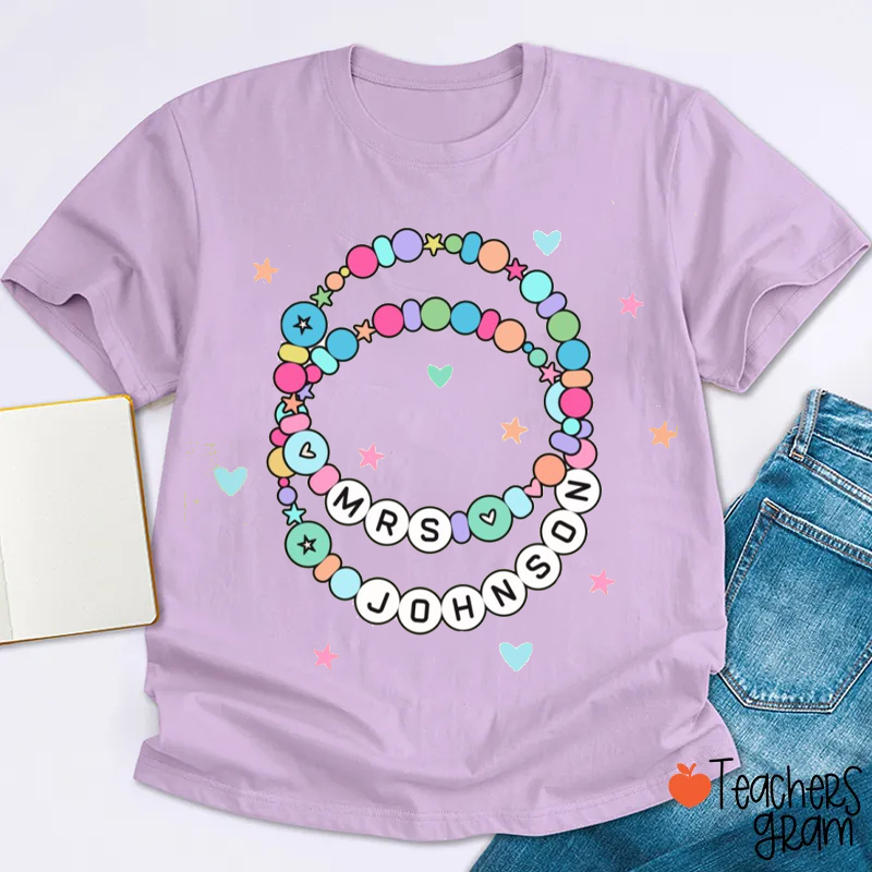 Personalized Grade Or Subject Beads Back To School Teacher T-Shirt