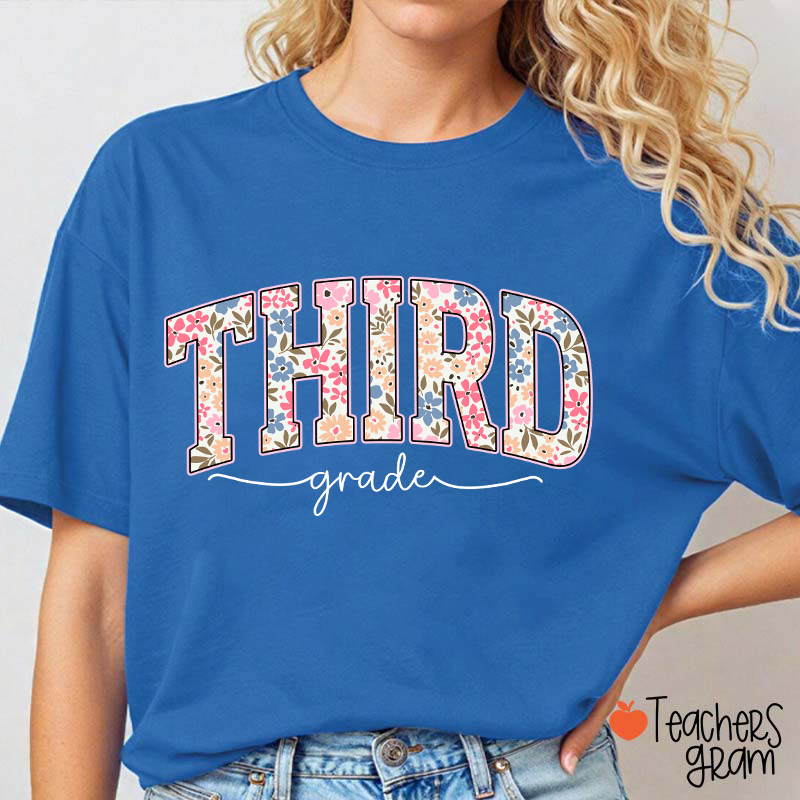 Personalized Grade Flowers Fonts Back To School Teacher T-Shirt
