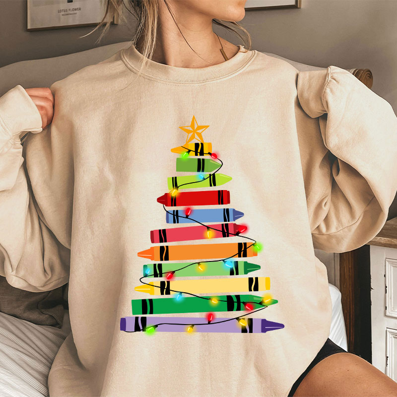 Crayons Tree Colored Ligths Teacher Sweatshirt