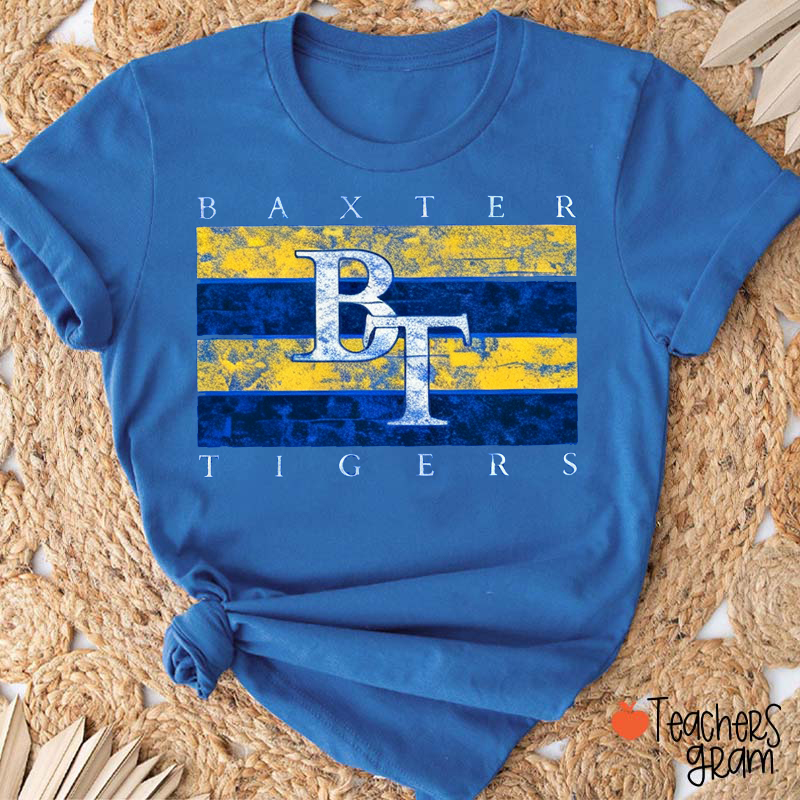 Personalized Mascot Distressed Striped Monogram Teacher T-Shirt