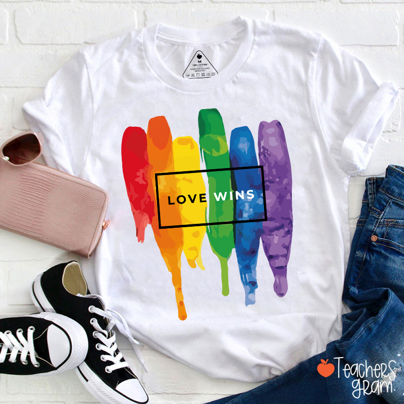 Love Wins Rainbow Pride Teacher T-Shirt