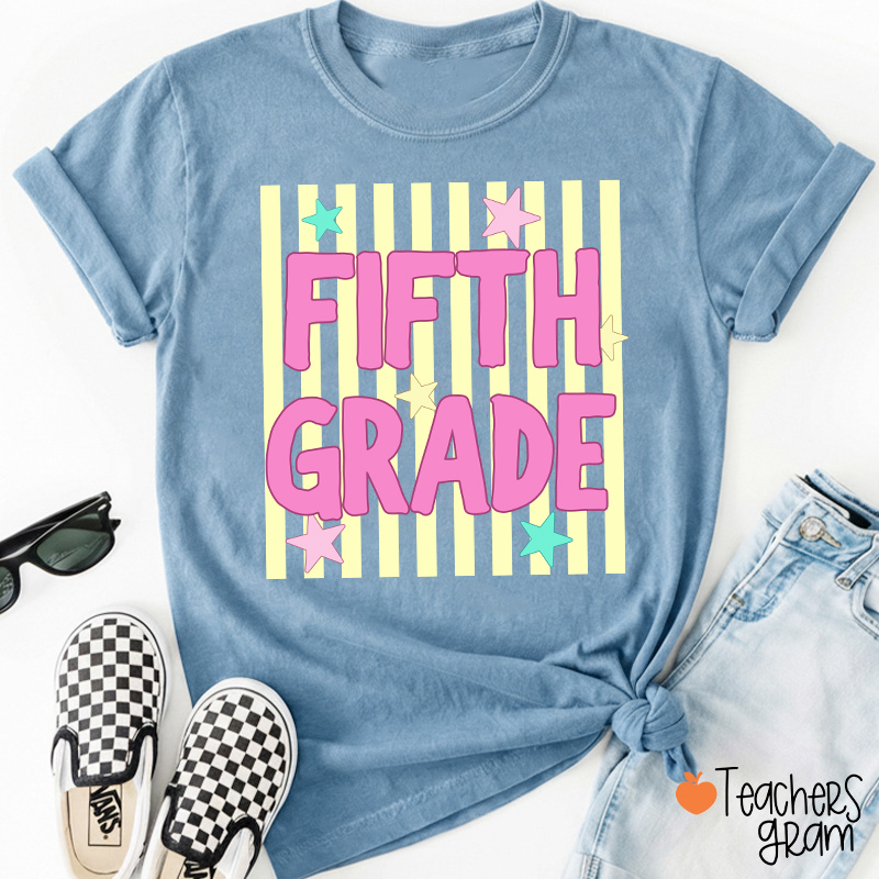 Personalized Grade Preppy Stripes Appreciation Teacher T-Shirt
