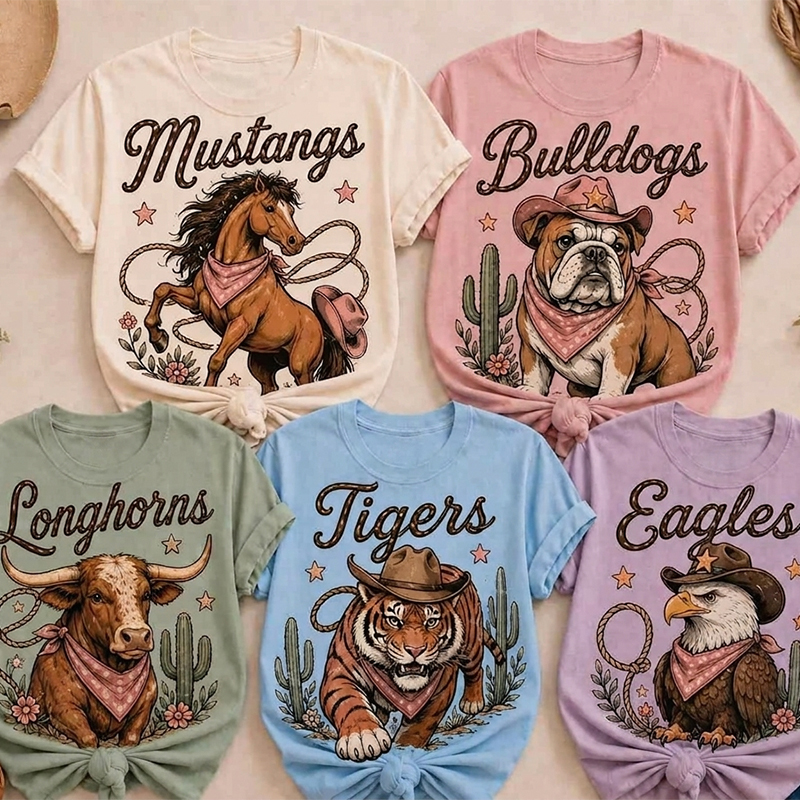 Personalized Mascot Western Cowboy Vintage Teacher T-Shirt