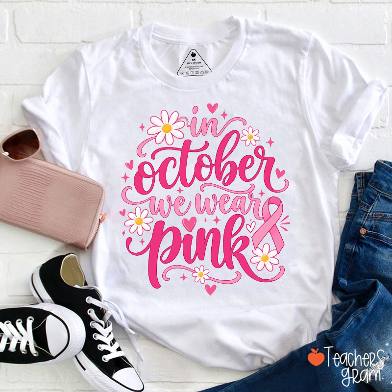 Daisy Pink Ribbon Breast Cancer Teacher T-Shirt