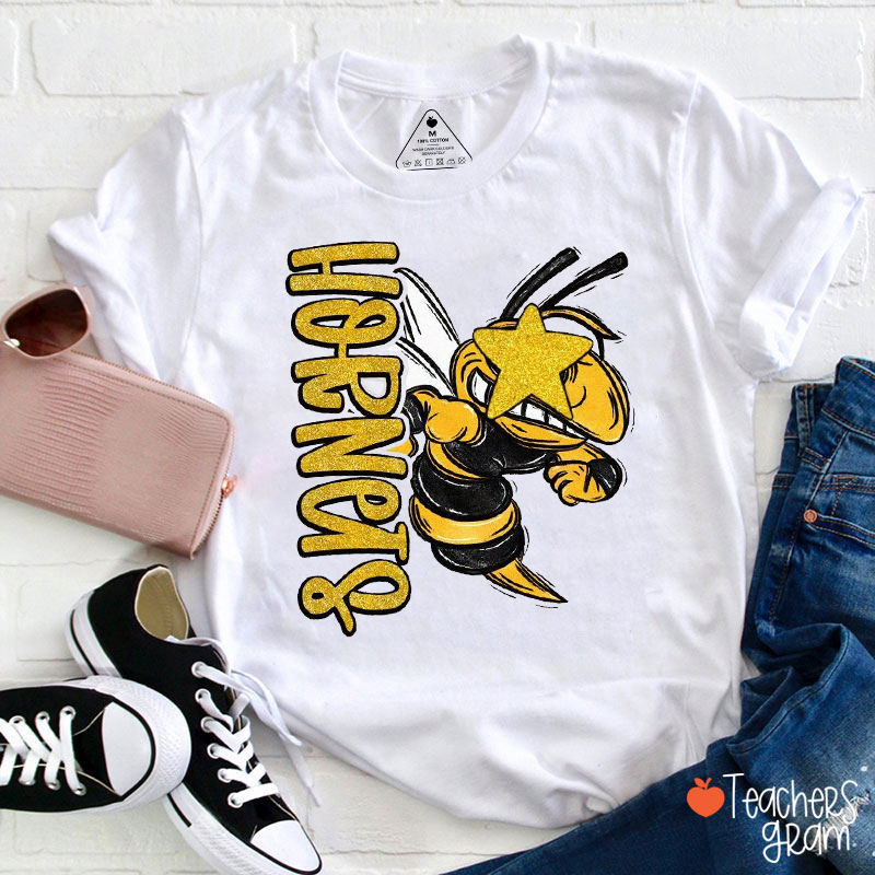 Personalized Mascot Faux Glitter Animal Graphic Teacher T-Shirt