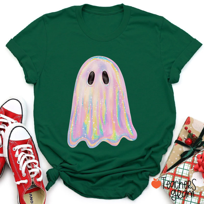 Halloween Shiny Ghost Teacher T-Shirt