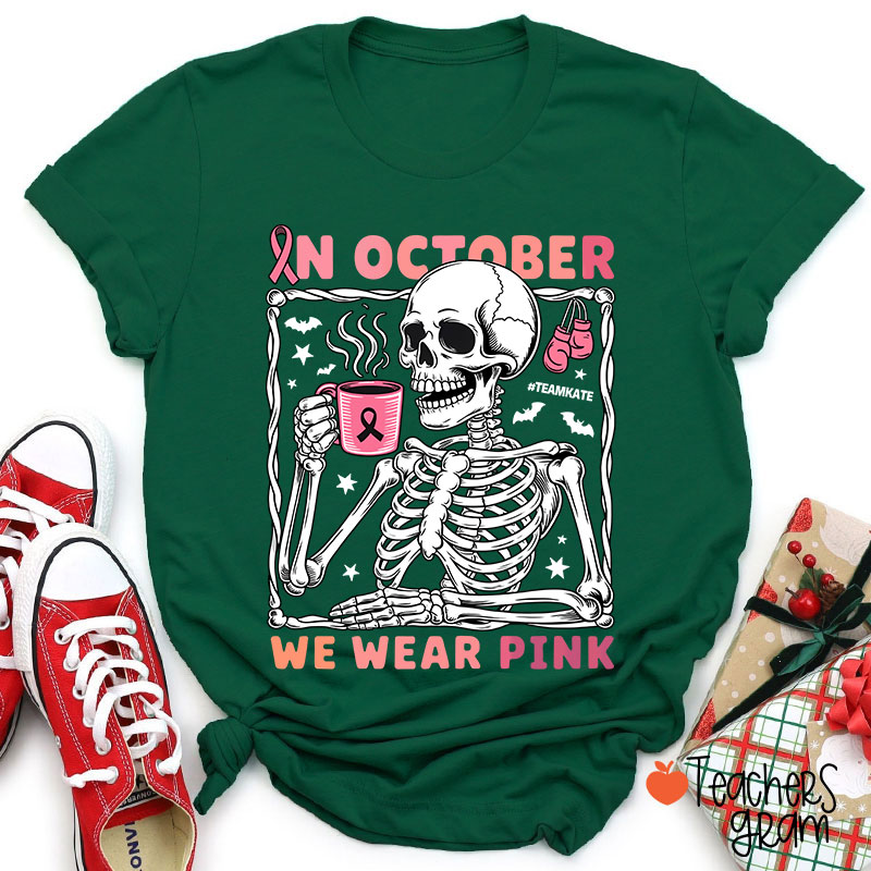 Personalized In October We Wear Pink Teacher T-Shirt