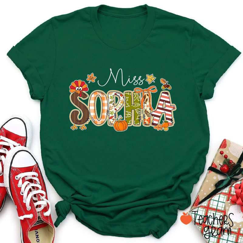 Personalized Name Turkey Season Teacher T-Shirt