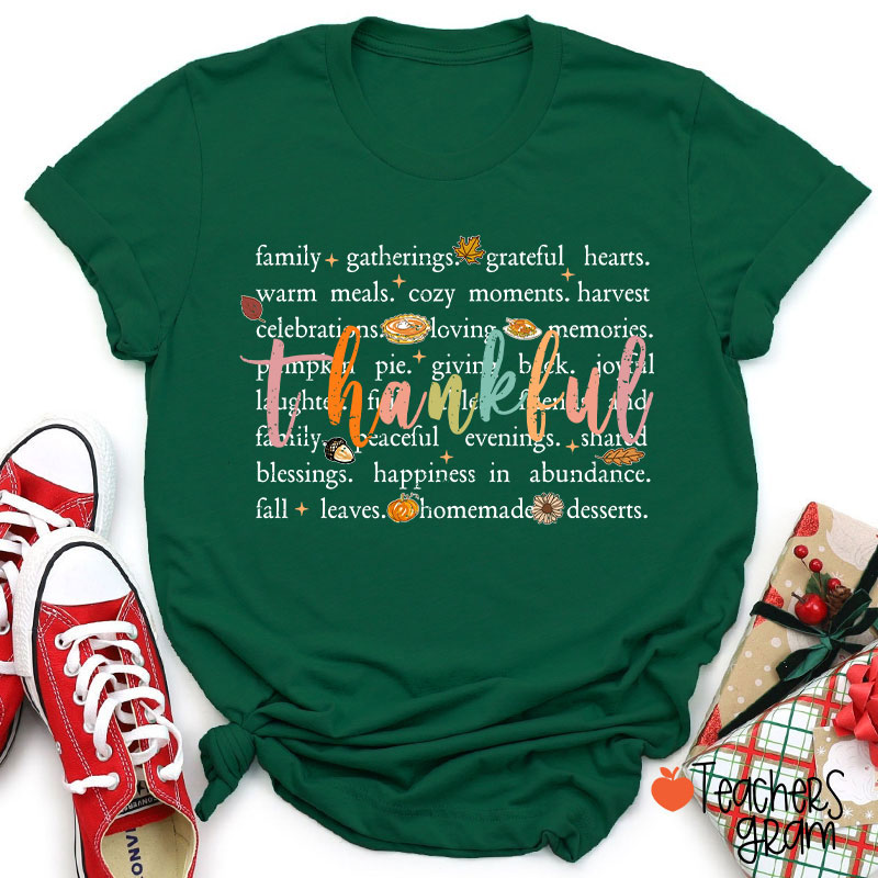 Fall Leaves Cozy And Happiness In Thanksgiving Teacher T-Shirt