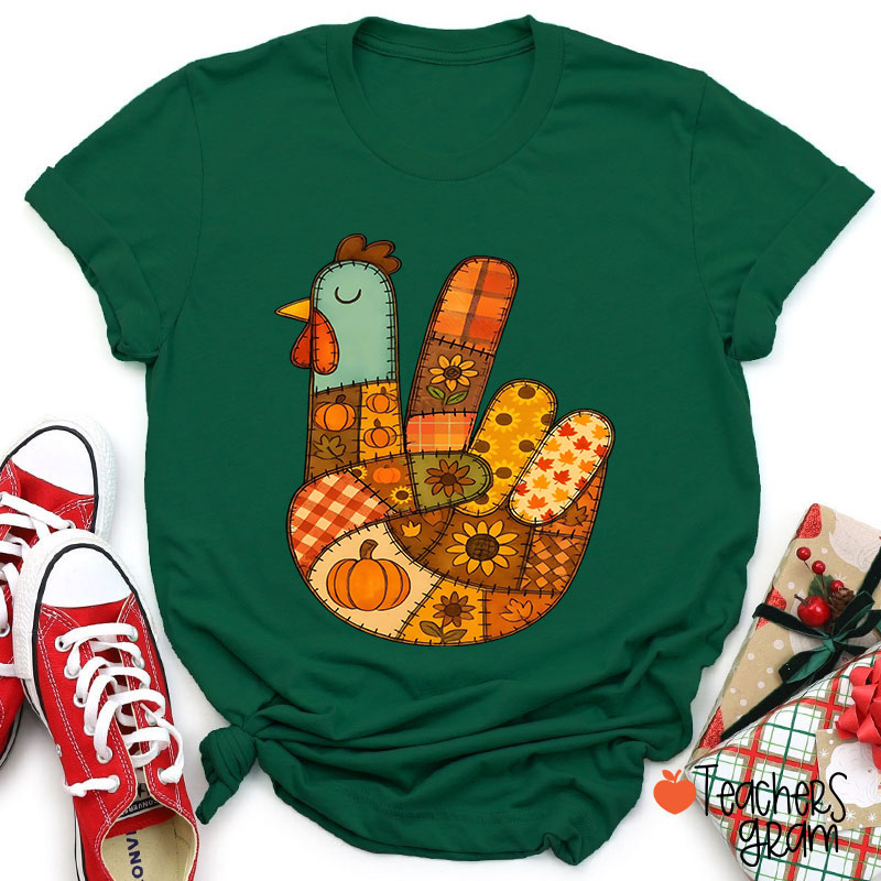 Retro Patchwork Turkey Teacher T-Shirt