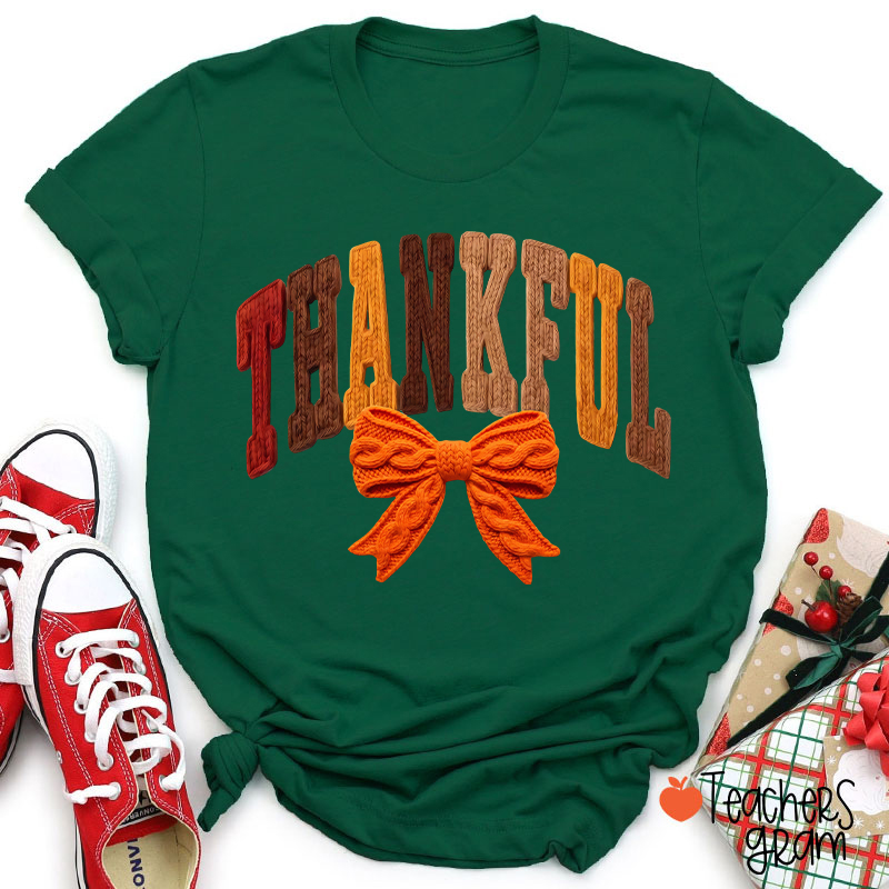 Faux Yarn Preppy Thankful Teacher T-Shirt