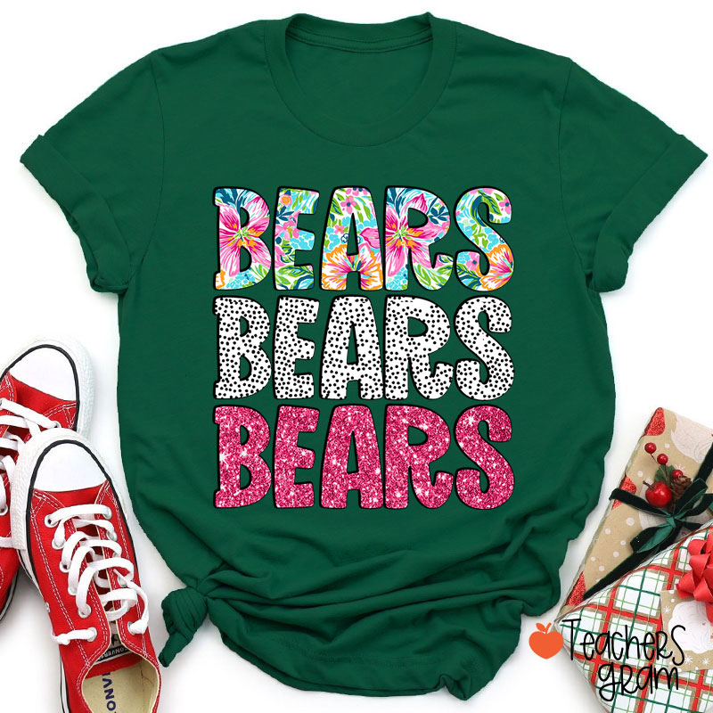 Personalized Mascot Flower Dot Pink Glitter Teacher T-Shirt