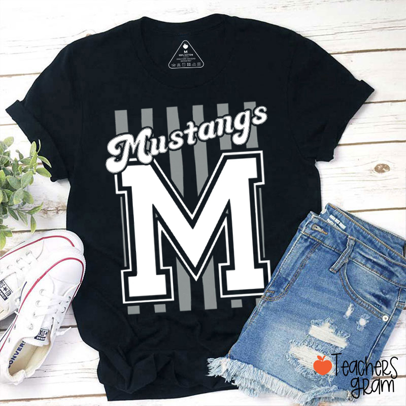 Personalized Mascot Striped Varsity Initial Letter Teacher T-Shirt